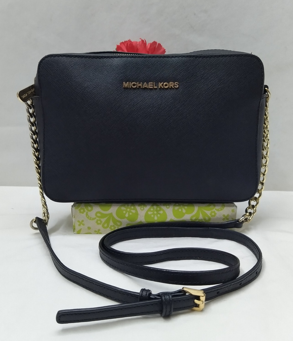 Michael Kors Black Leather Zipper Closure Crossbody Bag